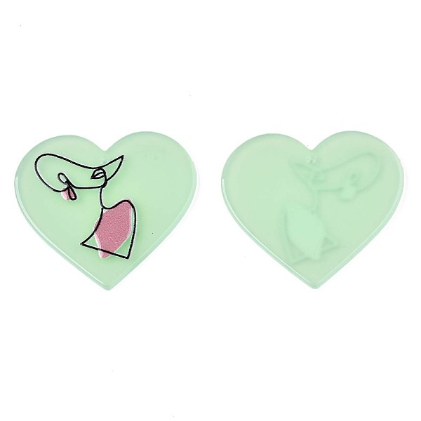 

PandaHall Translucent Cellulose Acetate(Resin) Pendants, 3D Printed, Heart with Woman, Light Green, 33x37x2.5mm, Hole: 1.5mm Cellulose...