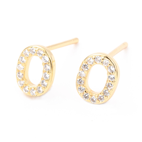 Brass Micro Pave Clear Cubic Zirconia Stud Earrings