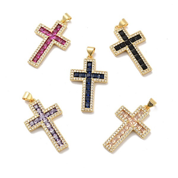 

PandaHall Cross Brass Micro Pave Cubic Zirconia Pendants, Cadmium Free & Nickel Free & Lead Free, Real 18K Gold Plated, Mixed Color..., Multicolor