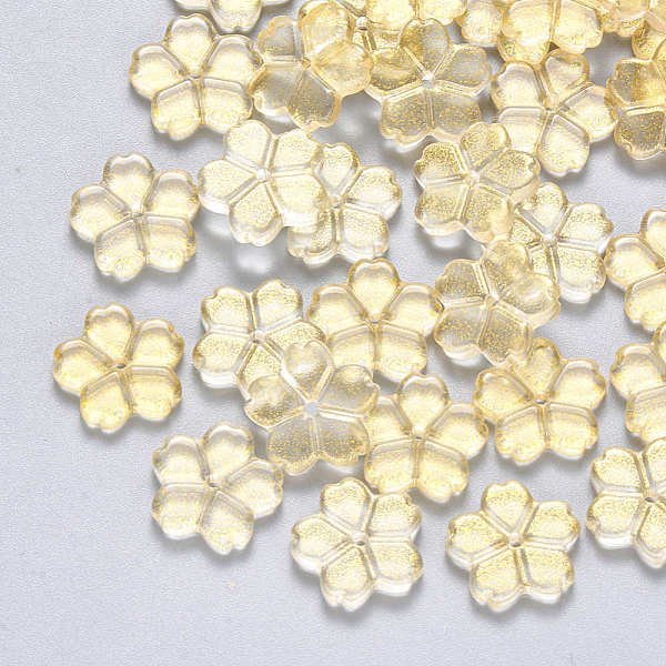 

PandaHall Transparent Spray Painted Glass Beads, with Glitter Powder, Flower, Gold, 11.5x12x2.5mm, Hole: 1mm Glass Flower Gold