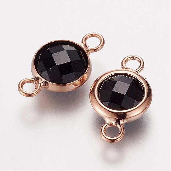 

PandaHall Faceted Glass Links connectors, with Rose Gold Tone Brass Findings, Flat Round, Black, 19x11x5mm, Hole: 2.5mm Glass Flat Round...