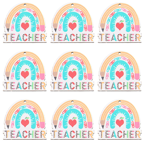 

PandaHall SUNNYCLUE 2 Bags Single Face Printed Wood Pendants, Teachers' Day Rainbow Charms with Word Teacher, Colorful, 42x44.5x2.5mm, Hole...