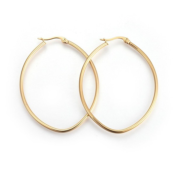 

PandaHall 201 Stainless Steel Hoop Earrings, with 304 Stainless Steel Pin, Hypoallergenic Earrings, Oval, Golden, 12 Gauge, 55x43.5x2mm, Pin...