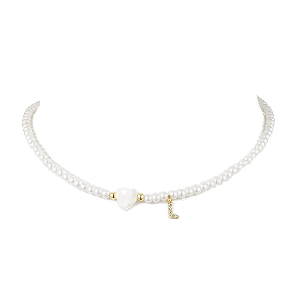 

PandaHall Brass Micro Pave Grade AAA Cubic Zirconia Letter Pendant Necklaces, Heart & Round Baking Painted Pearlized Glass Pearl Beaded..., White