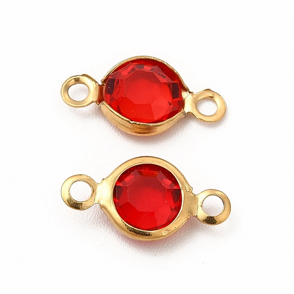 

PandaHall Ion Plating(IP) 304 Stainless Steel with Glass Connector Charms, Flat Round Links, Real 18K Gold Plated, Red, 12.5x7x2mm, Hole...
