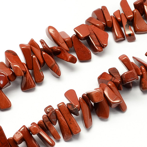 

PandaHall Natural Red Jasper Bead Strands, Chip, Red, 12~20x6~10x3~10mm, Hole: 1mm, about 104pcs/strand, 15.7 inch Red Jasper Chip Red