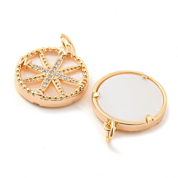 Brass Micro Pave Clear Cubic Zirconia Flat Round Pendants