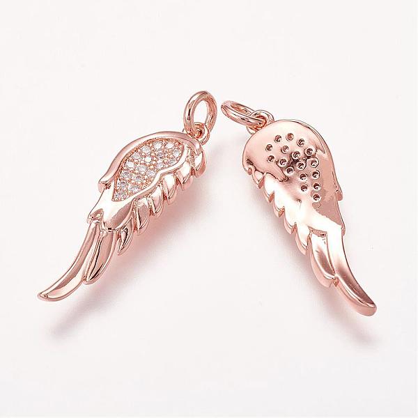 

PandaHall Brass Micro Pave Cubic Zirconia Pendants, Wing, Rose Gold, 25.5x8x2mm, Hole: 2.5mm Brass+Cubic Zirconia Wing