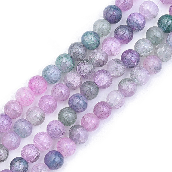 

PandaHall Crackle Glass Beads Strands, Dyed & Heated, Round, Plum, 8x7mm, Hole: 1.8mm, about 104~107pcs/strand, 30.12 inch~30.91 inch..., Purple