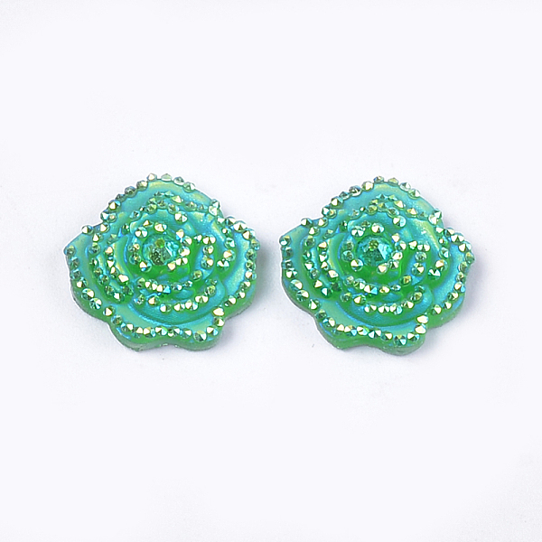 

PandaHall Resin Rhinestone Cabochons, Flower, Sea Green, 14x14x3mm Resin Flower Green