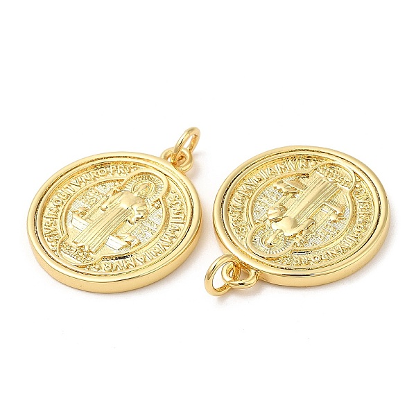 

PandaHall Rack Plating Brass Pendants, Long-Lasting Plated, Cadmium Free & Lead Free, with Jump Ring, Flat Round with Saint Benedict Charms...