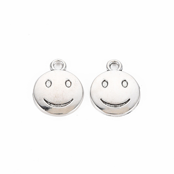 

PandaHall Tibetan Style Alloy Pendants, Cadmium Free & Lead Free, Flat Round with Smiling Face, Antique Silver, 20x16x3mm, Hole: 1.8mm...