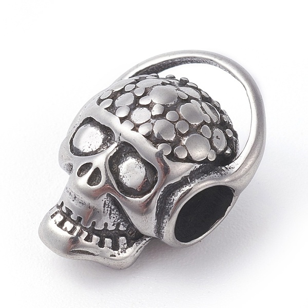 PandaHall 316 Surgical Stainless Steel European Beads, Large Hole Beads, Skull, Antique Silver, 12x17.5x7.5mm, Hole: 4.2mm 316 Surgical...