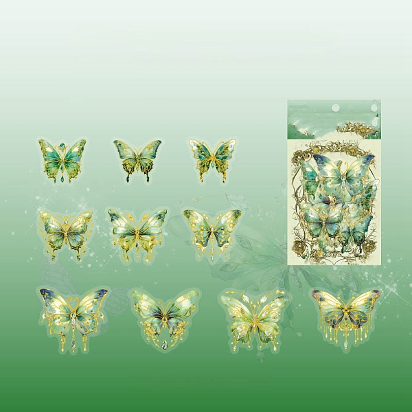 

PandaHall 20Pcs 10 Styles Laser Waterproof PET Butterfly Decorative Stickers, Self-adhesive Decals, for DIY Scrapbooking, Green, 50~70mm...
