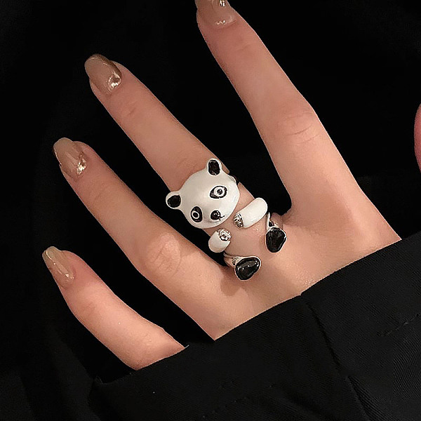 

PandaHall 3D Animal Alloy Open Cuff Rings, Split Whole Set Ring, Panda, Inner Diameter: 17.8 and 17.5 and 15.7mm, 3Pcs/set Alloy Panda White