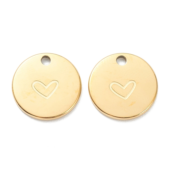 

PandaHall 304 Stainless Steel Charms, Flat Round with Heart, Real 18K Gold Plated, 11.5x1mm, Hole: 1.5mm 304 Stainless Steel Flat Round