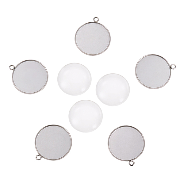 

PandaHall DIY Pendant Making, 304 Stainless Steel Pendant Cabochon Settings and Transparent Glass Cabochons, Flat Round, Stainless Steel..., Clear