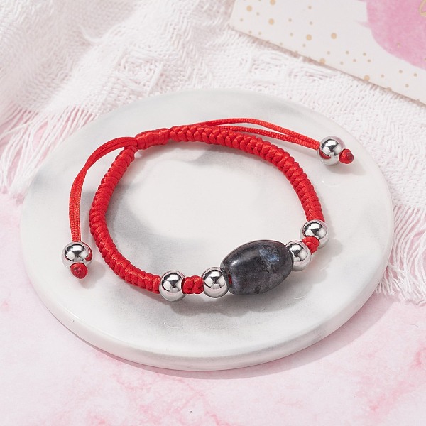 Natural Labradorite Barrel Beads Cord Bracelet For Her