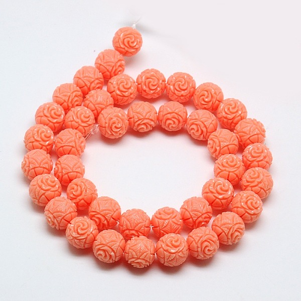 

PandaHall Synthetic Coral Beads Strands, Dyed, Round Beads Carved Flower Rose, Coral, 10mm, Hole: 1mm, about 40pcs/strand, 15.74 inch..., Red