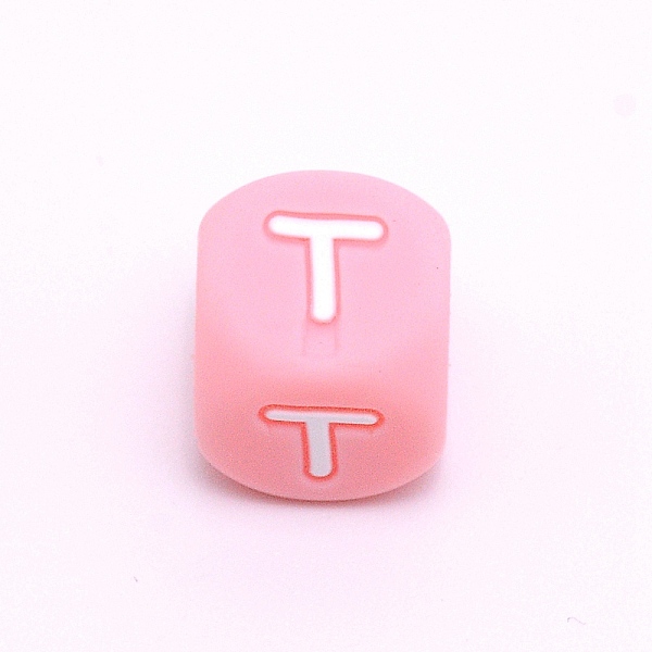 

PandaHall Silicone Alphabet Beads for Bracelet or Necklace Making, Letter Style, Pink Cube, Letter.T, 12x12x12mm, Hole: 3mm Silicone Letter...