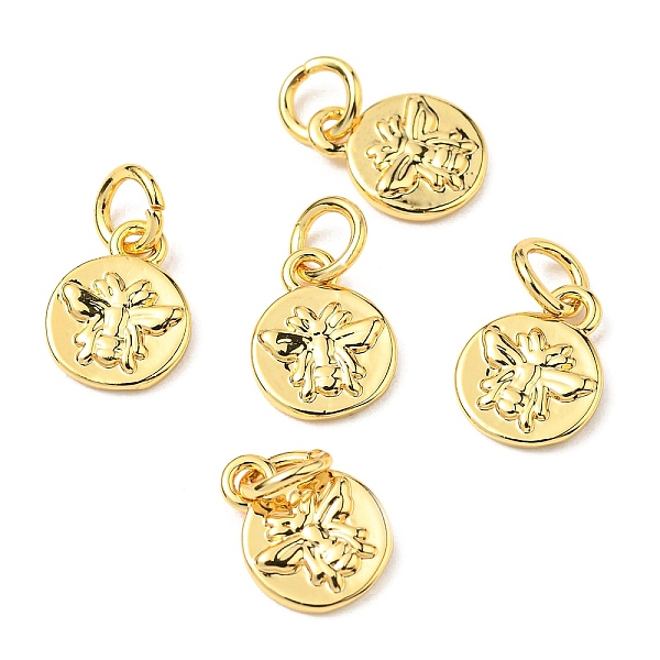 

PandaHall Brass Charms, with Jump Rings, Flat Round with Bees, Golden, 10x8x1.5mm, Hole: 3mm Brass Flat Round