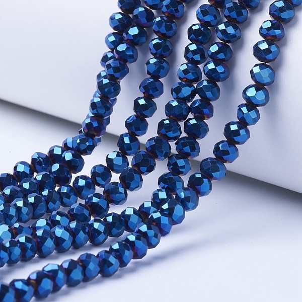 

PandaHall Electroplate Transparent Glass Beads Strands, Full Plated, Faceted, Rondelle, Blue Plated, 3.5x3mm, Hole: 0.4mm, about...