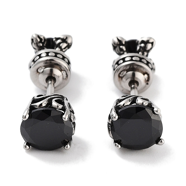 

PandaHall Flat Round 316 Surgical Stainless Steel Pave Black Cubic Zirconia Ear False Plugs for Women Men, Antique Silver, 7.3mm 316...