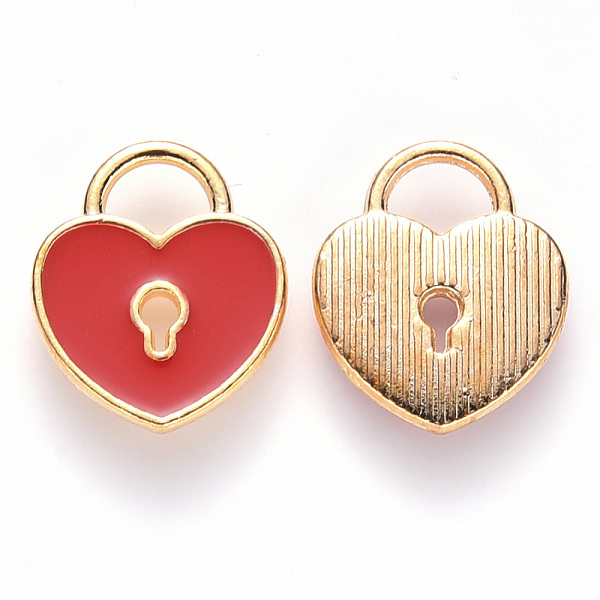 

PandaHall Alloy Enamel Charms, Heart Lock, Light Gold, Red, 13x11x1.5mm, Hole: 3x4mm Alloy+Enamel Heart Red