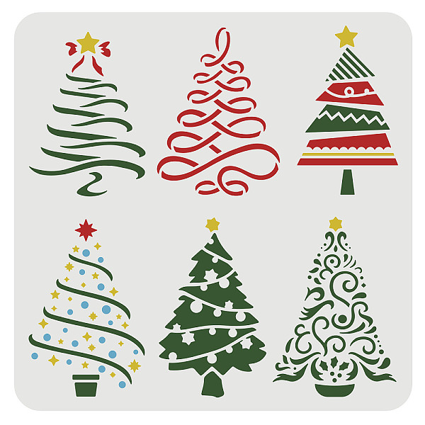 

PandaHall FINGERINSPIRE Christmas Tree Stencils 30x30cm 6 Different Christmas Tree Pattern Stencils with Stars Stencils Template Plastic..., White