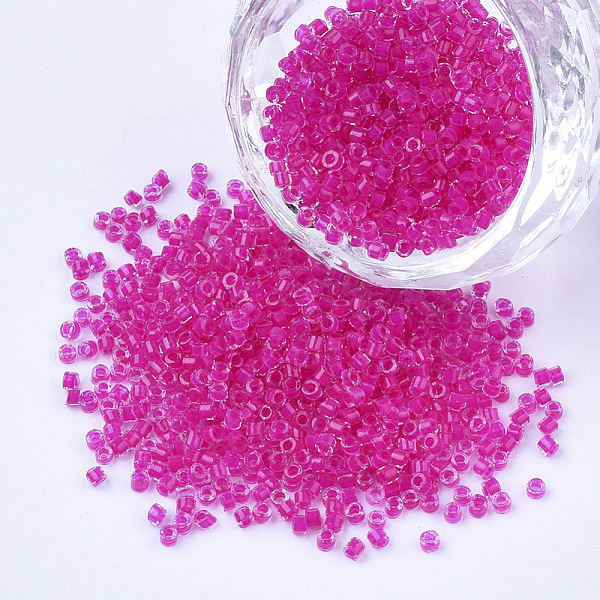 

PandaHall Glass Cylinder Beads, Seed Beads, Inside Colours, Round Hole, Deep Pink, 1.5~2x1~2mm, Hole: 0.8mm, about 8000pcs/bag, about...