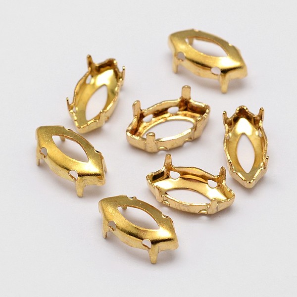 

PandaHall Horse Eye Brass Sew on Prong Settings, Claw Settings for Pointed Back Rhinestone, Open Back Settings, Golden, 15x7x0.4mm, Fit for...