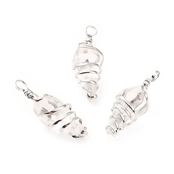 

PandaHall Glass Wire Wrapped Pendants, with Copper Wire, Faceted Cone, Cadmium Free & Lead Free, Clear, 42~47x15~17x15~17.5mm, Hole: 5~7mm...