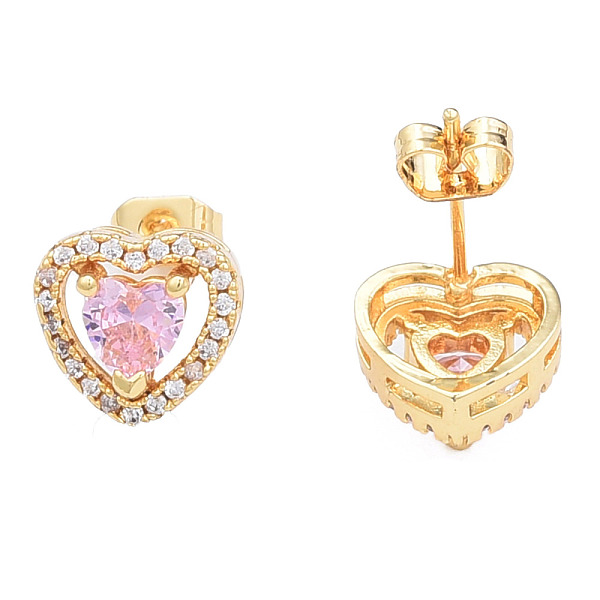 

PandaHall Cubic Zirconia Heart Stud Earrings, Golden Brass Jewelry for Women, Nickel Free, Pearl Pink, 10x10.5mm, Pin: 0.7mm Cubic Zirconia...