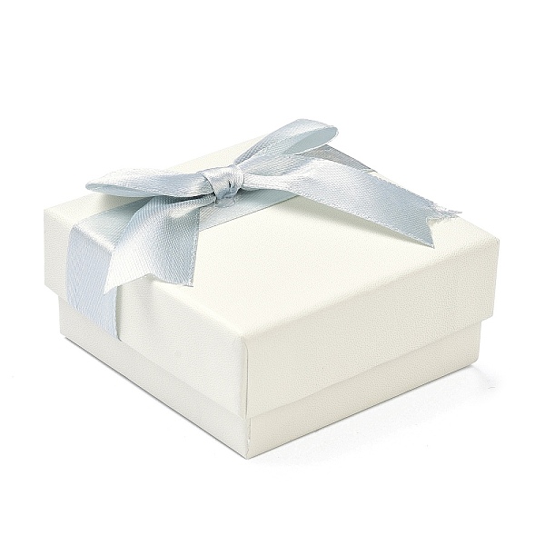 

PandaHall Cardboard Jewelry Set Box, for Jewelry Packaging, with Bowknot Ribbon Outside and Black Sponge Inside, Square, White...
