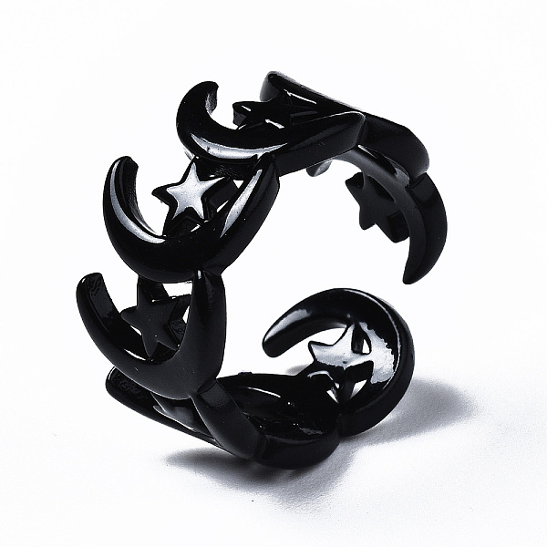 

PandaHall Spray Painted Brass Cuff Rings, Open Rings, Moon with Star, Black, US Size 5, Inner Diameter: 16mm Brass Black