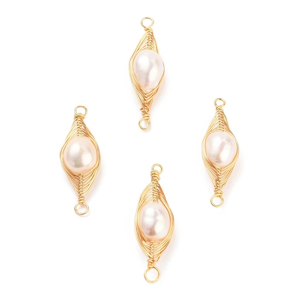 

PandaHall Brass Links Connectors, with Natural Baroque Pearl Keshi Pearl Beads, with Golden Plated Loops, Round, Golden, 32~33x9~10x8~8.5mm...