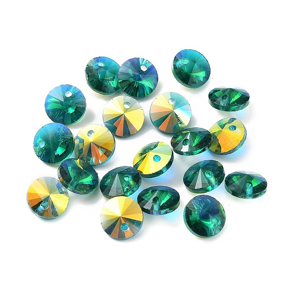 

PandaHall Electroplate Transparent Glass Beads, Half Rainbown Plated, Faceted Bicone, Dark Green, 8x4mm, Hole: 0.8mm Glass Bicone