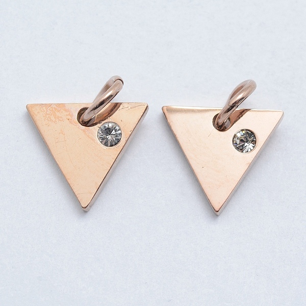 

PandaHall 316 Surgical Stainless Steel Pendants, with Cubic Zirconia, Triangle, Clear, Real Rose Gold Plated, 9.5x10.5x2mm, Hole: 3mm...