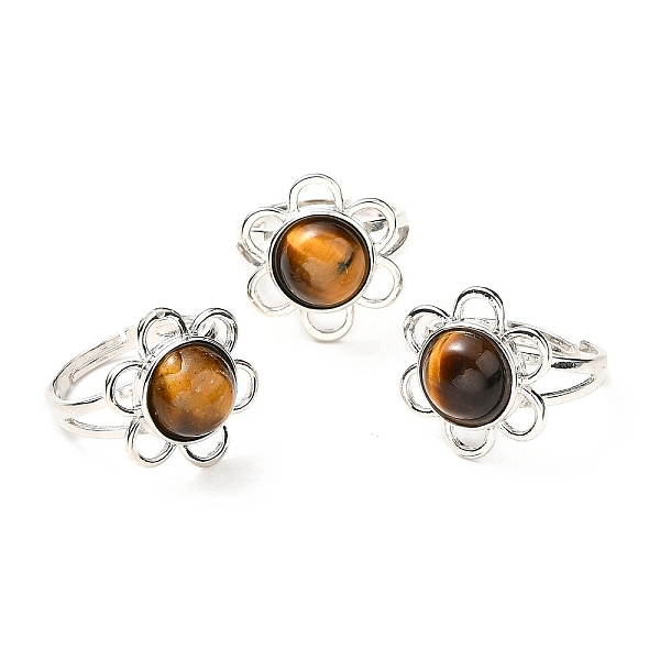 

PandaHall Natural Tiger Eye Adjustable Rings, Platinum Tone Flower Brass Rings for Women, Cadmium Free & Lead Free, US Size 7 3/4(17.9mm)...