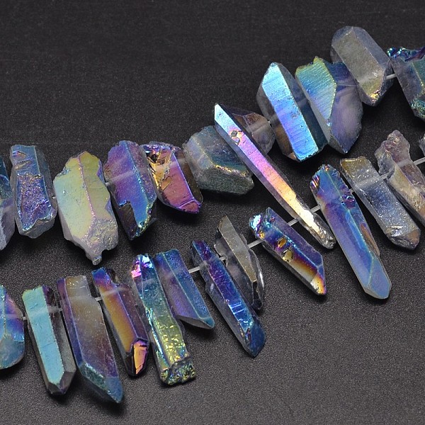 

PandaHall Electroplated Natural Quartz Crystal Beads Strands, Nuggets, Tusk Shape, AB Color, Dyed, DarkSlate Blue, 7~15x18~60mm, Hole: 1mm...