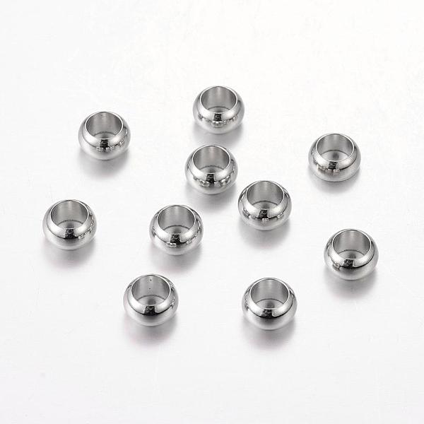 

PandaHall Brass European Beads, Large Hole Rondelle Beads, Platinum, 7x4mm, Hole: 4.5mm Brass Rondelle