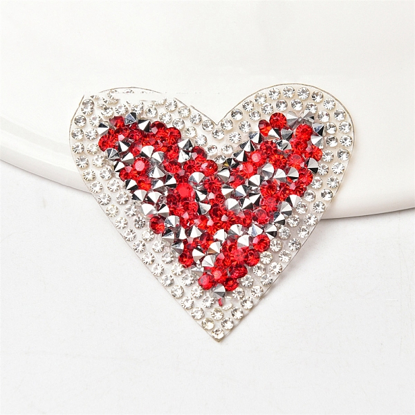 PandaHall Heart Shape Hotfix Rhinestone, Rhinestone Appliques, for Costume, Hat, Bag, Ruby, 48x45mm Glass Rhinestone Heart Red