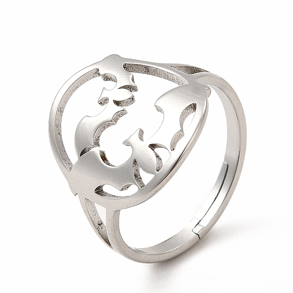 

PandaHall 304 Stainless Steel Bat Adjustable Ring for Women, Stainless Steel Color, US Size 6(16.5mm) 304 Stainless Steel
