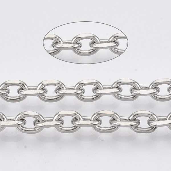 

PandaHall 304 Stainless Steel Cable Chains, Diamond Cut Chains, Unwelded, Faceted, with Spool, Oval, Stainless Steel Color, 6x4x1mm, about...