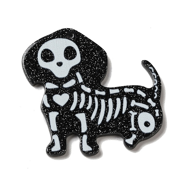 

PandaHall Opaque Double-sided Printed Acrylic Pendants, with Glitter Powder, for Halloween, Skull Theme Charm, Lion, 35x35.5x2mm, Hole..., Black