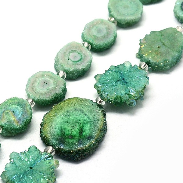 

PandaHall Natural Druzy Quartz Crystal Beads Strands, Solar Quartz, Dyed, Nuggets, Lime Green, 14~22x13~20x4~6mm, Hole: 1.5~2mm, about...