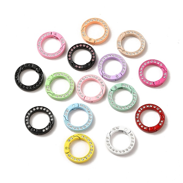 

PandaHall Spray Painted Alloy Crystal Rhinestone Spring Gate Rings, Flat Ring, Mixed Color, 25x4mm Alloy+Rhinestone