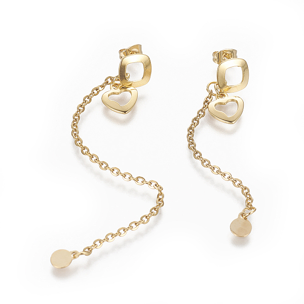 

PandaHall 304 Stainless Steel Stud Earrings, Hypoallergenic Earrings, Asymmetrical Earrings, with Cable Chains and Ear Nuts, Heart, Golden...