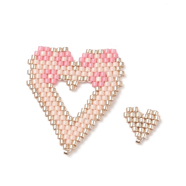 

PandaHall 2Pcs 2 Style Handmade MIYUKI Japanese Seed Beads, Loom Pattern, Heart, PeachPuff, 11~31x10.5~27.5x2mm, 1Pc/style Glass Heart Brown