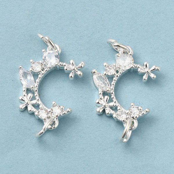 

PandaHall Rack Plating Brass Pave Clear Cubic Zirconia Connector Charms, Moon with Flower Links, Long-Lasting Plated, Lead Free & Cadmium...